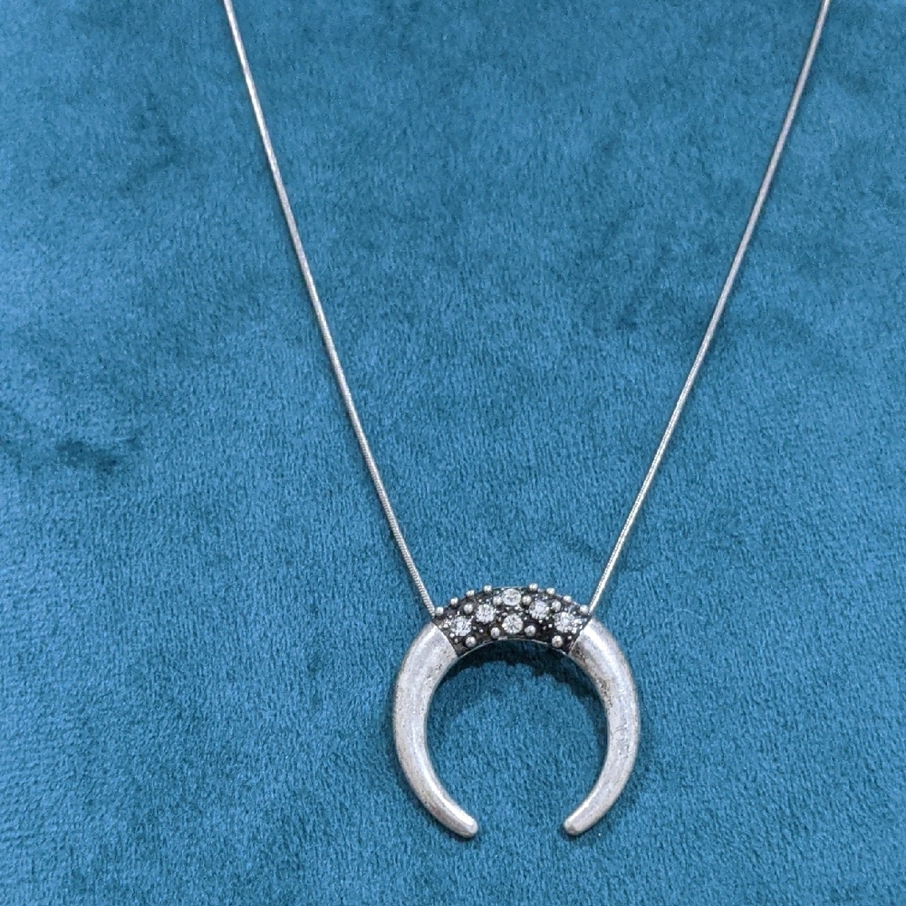 Lia Sophia Silver Crescent Necklace with Rhinestone Accents
